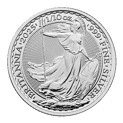 A picture of a 1/10 oz Silver Britannia Coin (2025)